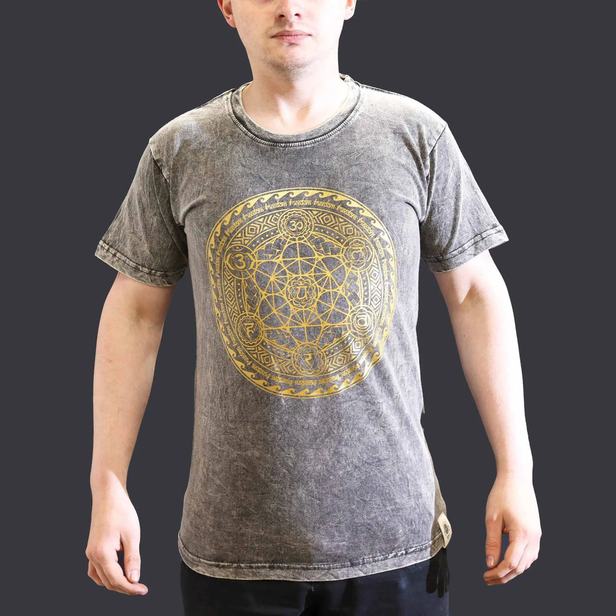 Nomad Sari Stonewashed Cotton T-Shirt  Chakra  Dark Grey  Small