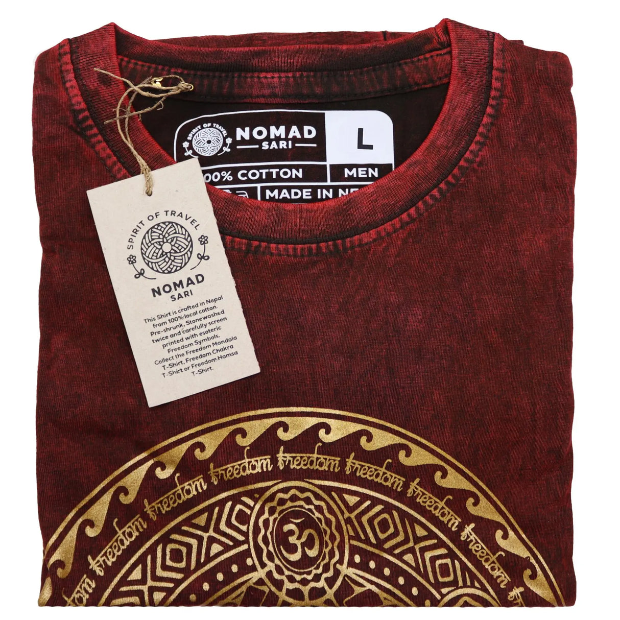 Nomad Sari Stonewashed Cotton T-Shirt  Chakra  Maroon  Large