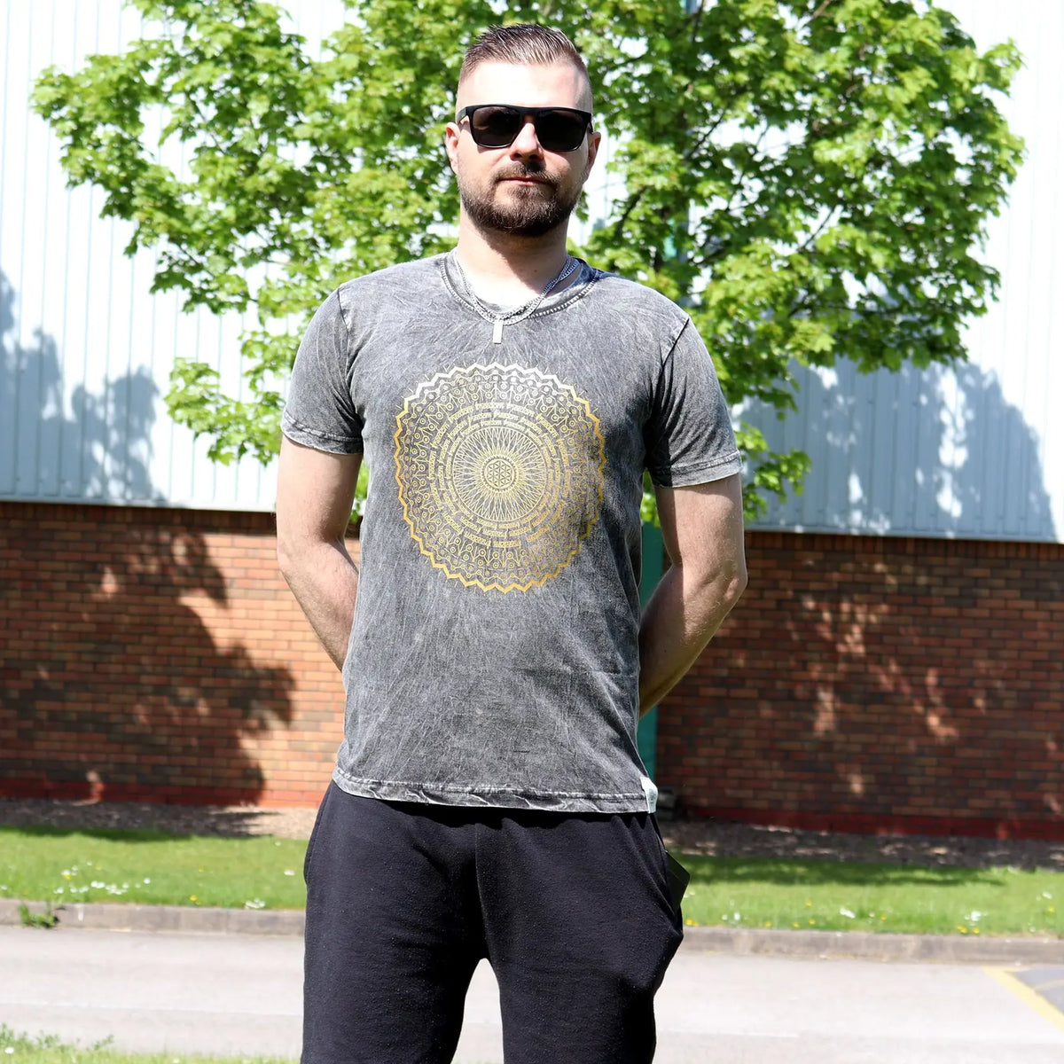 Nomad Sari Stonewashed Cotton T-Shirt  Mandala  Dark Grey  Small