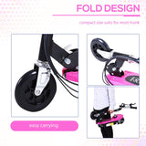 HOMCOM Foldable Electric Scooter Ride on for Kids 12V 120W W/Brake Kickstand-Pink