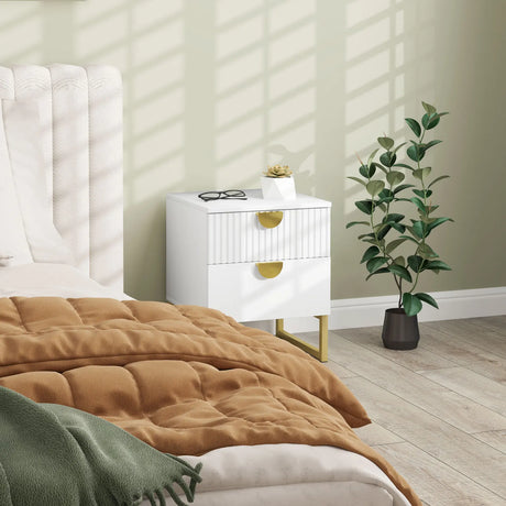 HOMCOM Elegant Two-Drawer Bedside Table - White