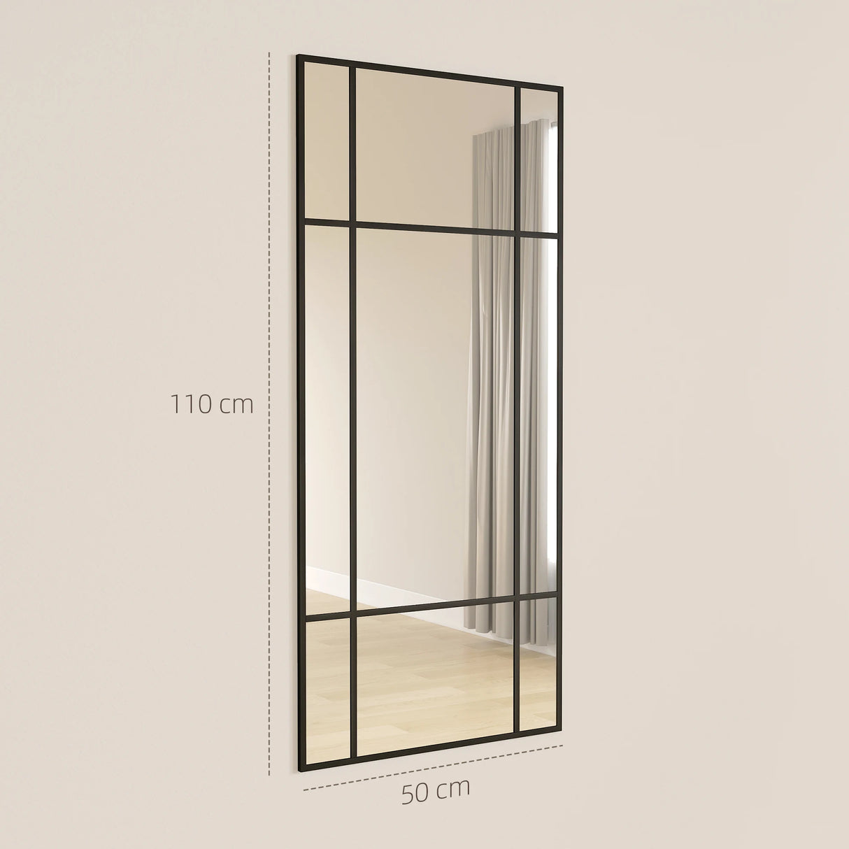 HOMCOM Decorative Grid Wall Mirror, with Back Hooks - Black