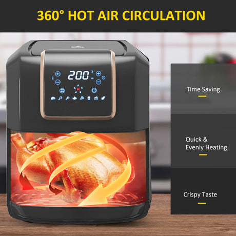HOMCOM 6.5L Single Basket Air Fryer, 80-200C Temperature, Black and Gold Tone