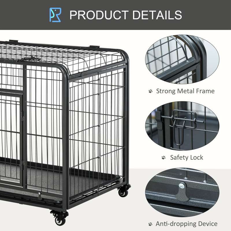 PawHut Metal Dog Cage Kennel Locking Door & Wheels Removable Tray Openable Top For Medium Pets 94 x 58 x 69.5 cm