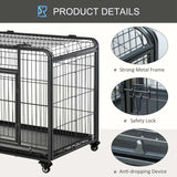 PawHut Metal Dog Cage Kennel Locking Door & Wheels Removable Tray Openable Top For Medium Pets 94 x 58 x 69.5 cm