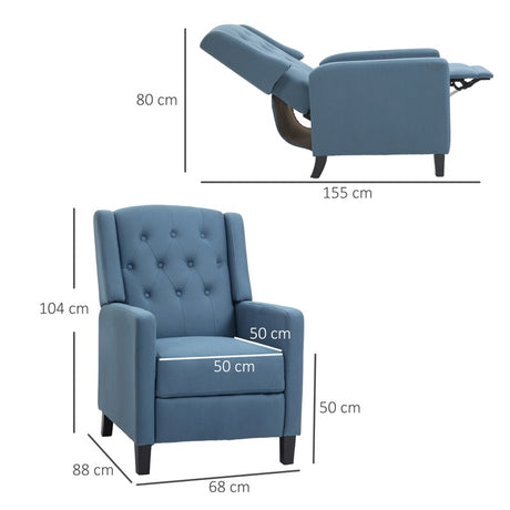 HOMCOM Wingback Recliner Chair for Home Theater, Button Tufted Microfibre Cloth Reclining Armchair with Leg Rest, Deep Blue