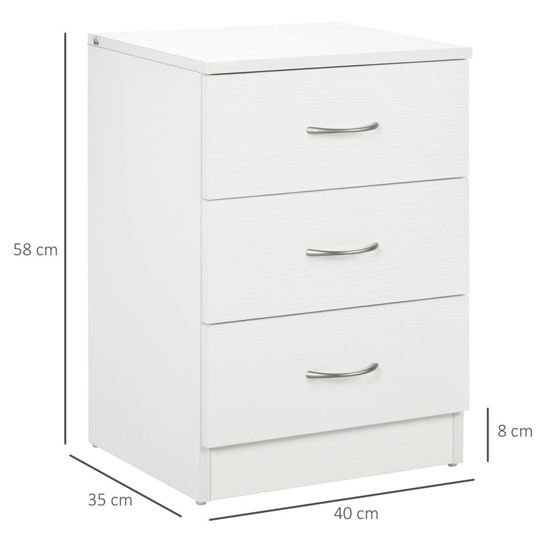 HOMCOM Three-Drawer Simple Bedside Table - White