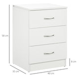 HOMCOM Three-Drawer Simple Bedside Table - White