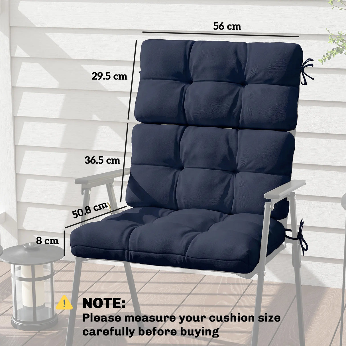 Outsunny 2-Piece Seat Cushion Replacement with Backrest, Garden Patio Chair Cushions Set with Ties, Dark Blue