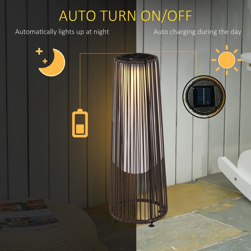 Outsunny Patio Garden PE Rattan Solar Lights Woven Resin Wicker Lantern Auto On/Off Solar Powered Lights for Porch, Yard, Lawn, Courtyard, Indoor & Outdoor  Brown