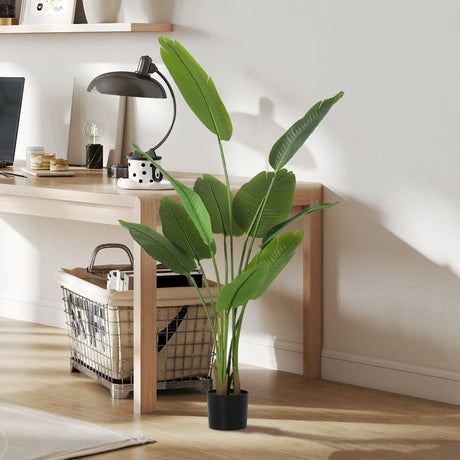 HOMCOM 160cm Tall Artificial Bird of Paradise Plant, Faux Banana Leaf Tree with PEVA Leaves and Flocking, Decorative Palm Tree in Pot for Home Office Decor, Green