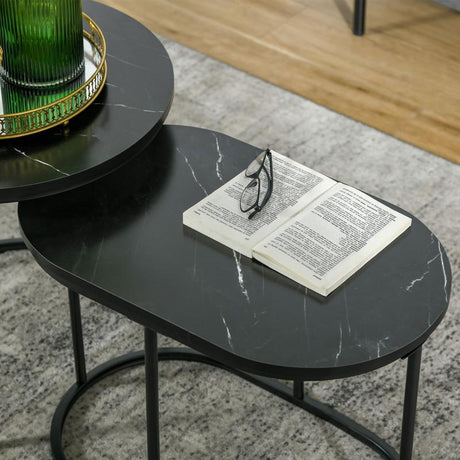 HOMCOM Marble-Effect Nest of Tables - Black/White