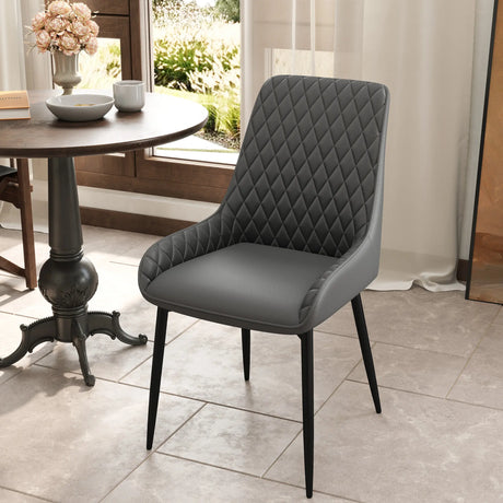 HOMCOM Set of 4 Quilted PU Leather Dining Chairs with Metal Frame 4 Legs Foot Caps Home Seating Modern Stylish Executive, Grey