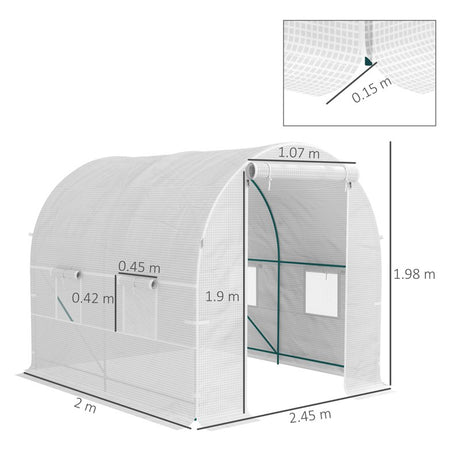 Outsunny Reinforced Walk in Polytunnel Greenhouse with Roll Up Zipped Door Windows, Galvanised Steel Frame, 2 x 2.5m