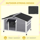 PawHut Wooden Dog Kennel for Outside, for Medium Dogs, 72H x 109L x 79Wcm, Grey