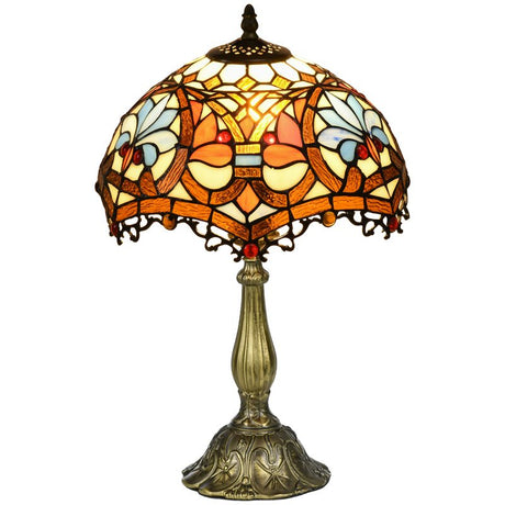 HOMCOM Stained Glass Table Lamp, Handcrafted Artisan Collectible, Suitable for Living Room and Bedside, Multi-Coloured, Ф31 x 48Hcm, Zinc Alloy.