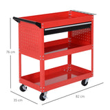 DURHAND 3-Tier Tool Trolley Cart Storage Shelf Roller Cabinet DIY Box Garage Workshop with Drawer Red