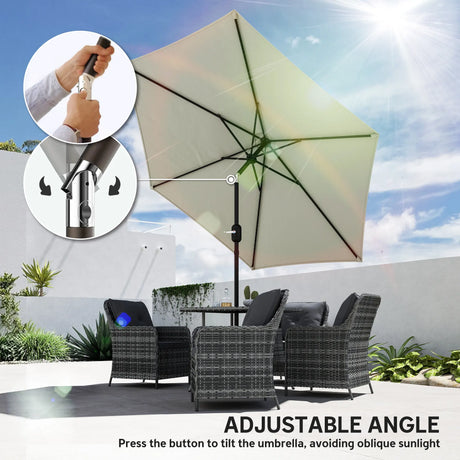 Outsunny 2.6 m Garden Parasol Umbrella with Aluminium Pole, Outdoor Patio Umbrella with Tilt and Crank, Vent, Cream White