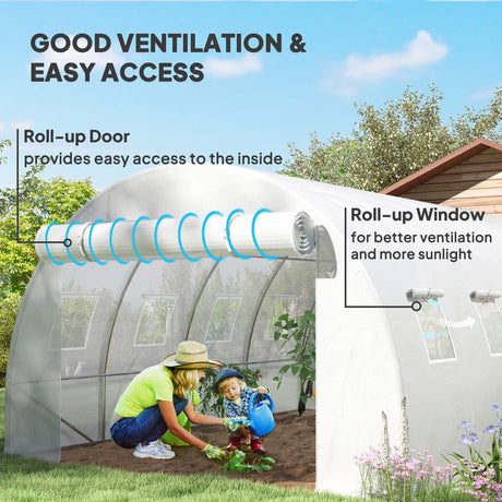 Outsunny 4 x 3 x 2m Polytunnel Greenhouse Replacement Cover ONLY Winter Garden Plant PE Cover for Tunnel Walk-in Greenhouse with Roll-up Windows Door Outdoor, White