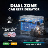 Outsunny 49L Compressor Car Fridge Freezer, Dual Zone Camping Refrigerator with App Control, Telescopic Handle, -20C-20C
