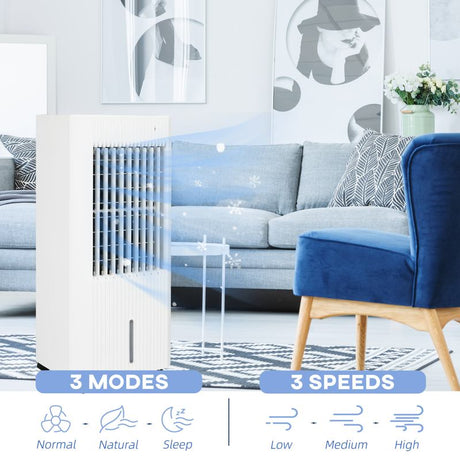 HOMCOM Portable 3-in-1 Air Cooler with 5 Litre Capacity, Oscillation, LED Display, Remote, 15 Hour Timer, Evaporative Air Cooler Fan with 3 Speeds, 3 Modes, Ice Packs, for Home Office