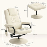 HOMCOM Swivel Recliner Chair and Footstool, Faux Leather Massage Recliner Armchair with Remote Control and Round Wrapped Base, Cream White
