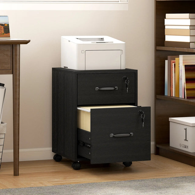 HOMCOM Rolling File Cabinet with 2 Drawers, Mobile Filing Cabinet with Hanging File Folder for Letter Sized Documents, Black