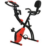 HOMCOM 2-in-1 Folding Exercise Bike with 8-Level Magnetic Resistance, Arm Resistance Band, Pulse Sensor, Red