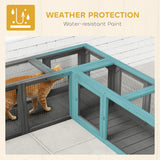 PawHut Cat Tunnel, 250cm Extra Long Wooden Cat Play Tunnel with 8 Doors, L-shape/Rectangle, Outdoor Cat Enclosure, Dark Grey