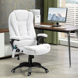 Vinsetto Massage Recliner Chair Heated Office Chair with Six Massage Points Linen-Feel Fabric 360 Swivel Wheels Cream White
