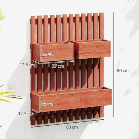 Outsunny Wall-mounted Wooden Garden Planters with Trellis, Drainage Holes and 3 Planter Boxes for Patio, Brown