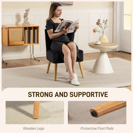 HOMCOM Modern Accent Chair, Fabric Living Room Chair with Rubber Wood Legs and Thick Padding, Black