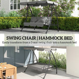 Outsunny Outdoor 2-in-1 Swing Chair Lounger 3 Seater Garden Swing Seat Bed Convertible Tilt Canopy W/ Cushion, Light Grey