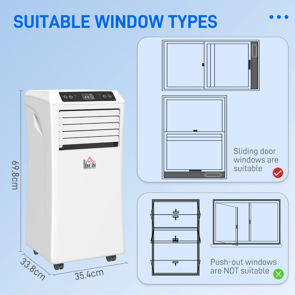 HOMCOM 9000 BTU Air Conditioning Unit, 3-in-1 Portable Air Conditioner, Dehumidifier, Cooling Fan with Remote Control, Digital Display, 2 Speeds, 24H Timer, Window Venting Kit, 28m2