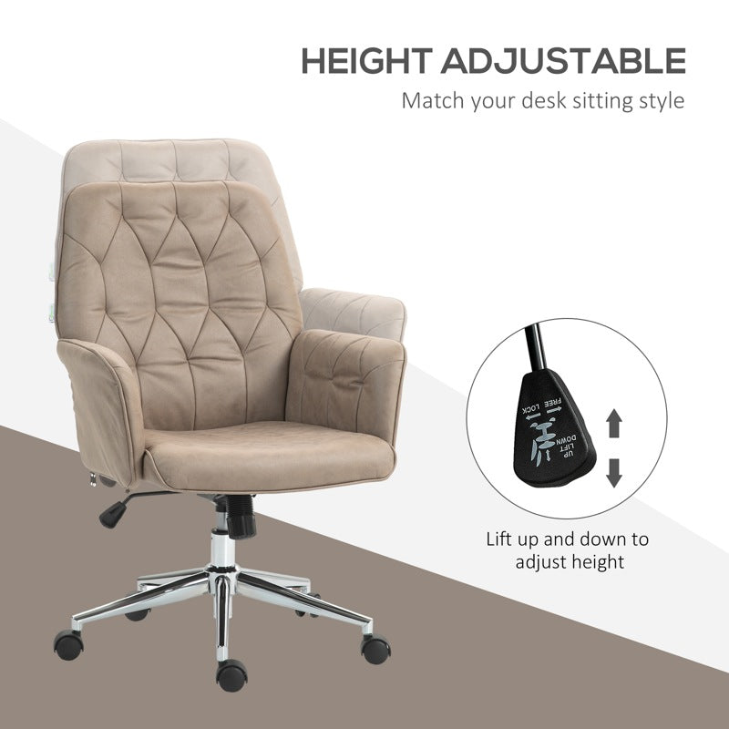 Vinsetto Microfibre Computer Chair with Armrest, Modern Swivel Chair with Adjustable Height, Khaki