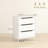 HOMCOM Chest of Drawers, Dresser with 3 Fabric Drawers and Aluminium Handles - White