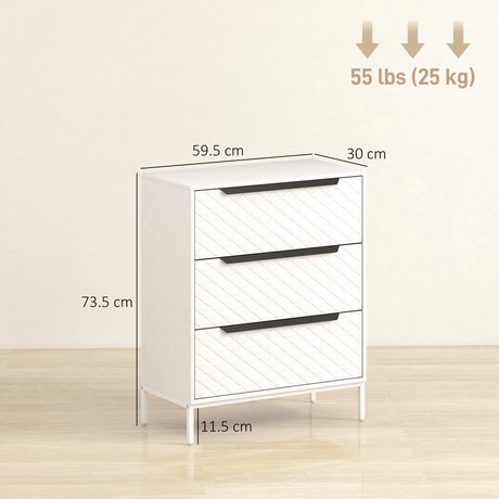 HOMCOM Chest of Drawers, Dresser with 3 Fabric Drawers and Aluminium Handles - White