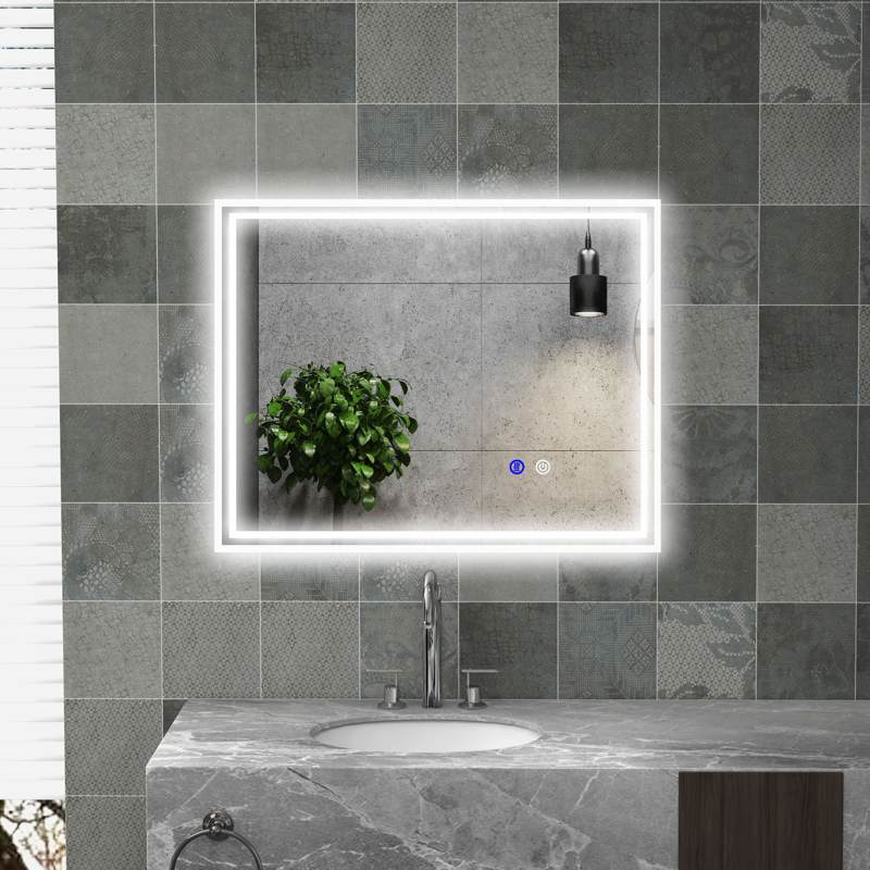 Kleankin Large LED Bathroom Mirror, Illuminated Makeup Mirror, with 3 Colour, Smart Touch, Anti-Fog