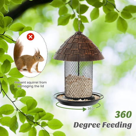 Squirrel-proof Metal Wild Bird Feeder with Perch and Drain Holes