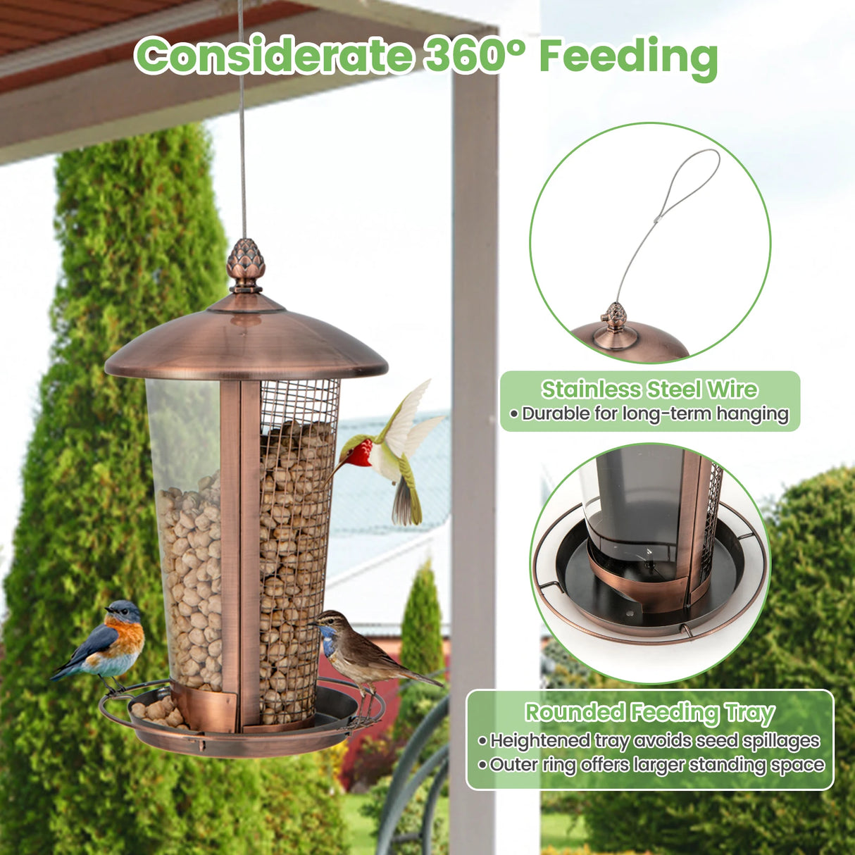 Hanging Bird Feeder 2 in 1 Wild Bird Feeder 16 x 28 cm Bronze