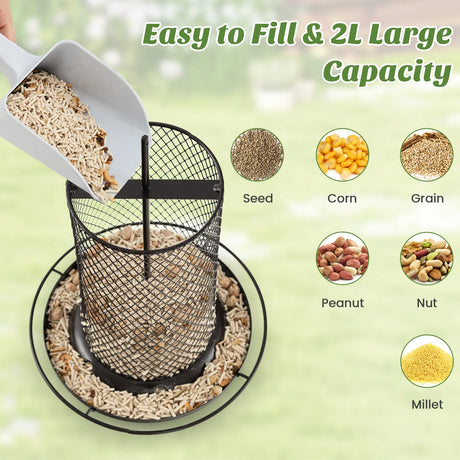 Squirrel-proof Metal Wild Bird Feeder with Perch and Drain Holes