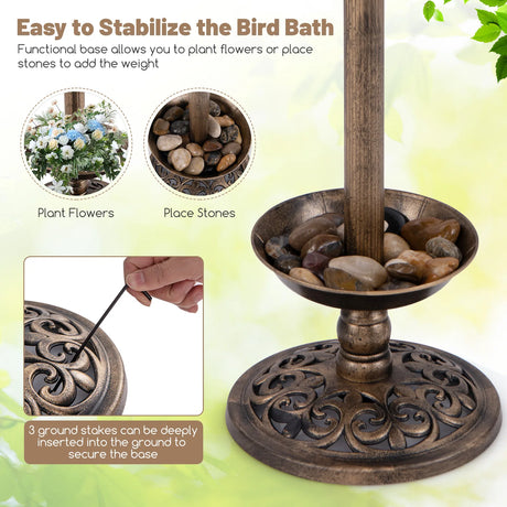Solar-Powered Bird Bath and Feeder Combo Set for Garden Yard Lawn-Bronze
