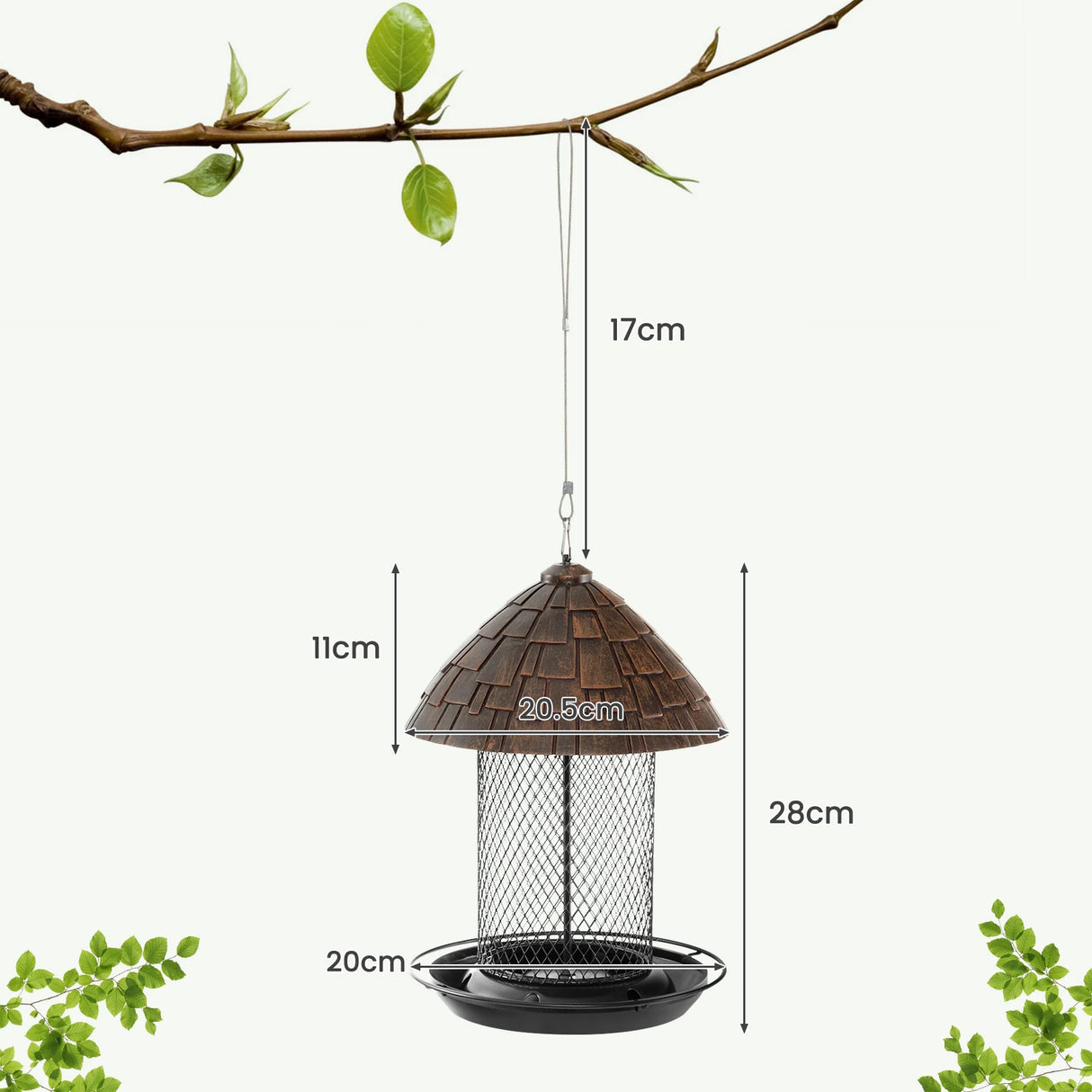 Squirrel-proof Metal Wild Bird Feeder with Perch and Drain Holes