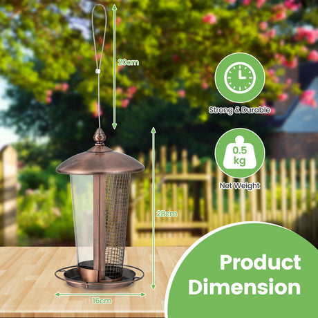 Hanging Bird Feeder 2 in 1 Wild Bird Feeder 16 x 28 cm Bronze