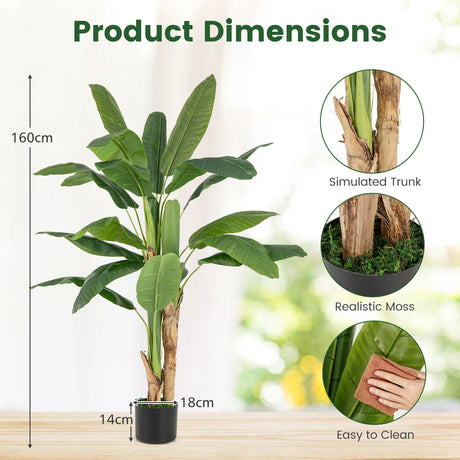 5.3 Feet Tall Bird of Paradise Artificial Plant Faux Banana Leaf Tree