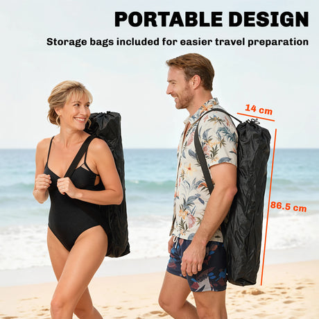 Outsunny Set of 2 Reclining Folding Camping Chair w/ Detachable Footrest, Storage Bag, Cup Holder & Headrest, Blue and Grey