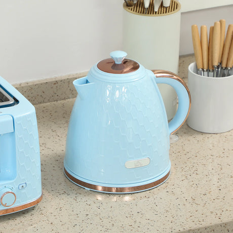 HOMCOM 1.7L 3000W Fast Boil Kettle & 2 Slice Toaster Set, Kettle and Toaster Set with Auto Shut Off, Browning Controls, Light Blue