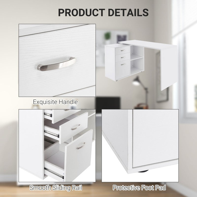 HOMCOM L-Shaped Computer Desk, 2 Shaped Corner Desk with Drawers, File Cabinet and Storage Shelves, Home Office Desk, 117 x 83.5 x 76cm, White