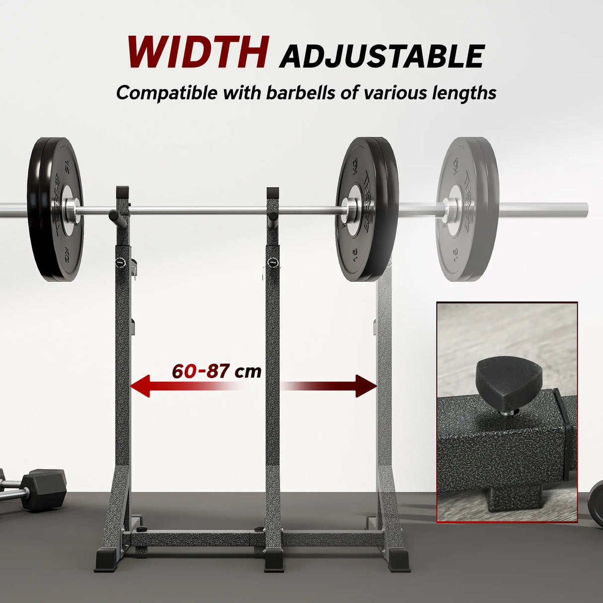 SPORTNOW Heavy Duty Barbell Squat Rack, Adjustable and Multifunctional Weight Power Stand, for Home, Gym - Black