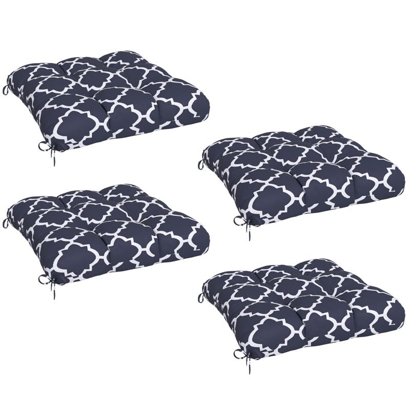 Outsunny 4-Piece Seat Cushion Pillows Replacement, Patio Chair Cushions Set with Ties for Indoor Outdoor, Blue